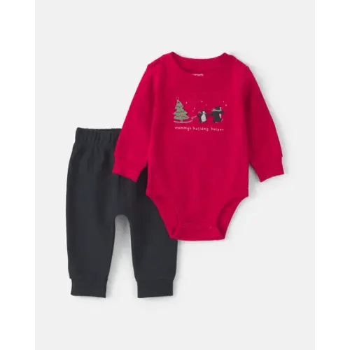 Baby Boy 2-Piece 'Mommy's Holiday Helper' Long-Sleeve Bodysuit & Pant Set - Red/Black | Carter's