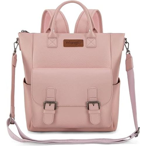 Montana West Wrangler Womens Convertible Backpack Purse Anti-Theft Backpack with Adjustable Crossbody Shoulder Strap for Work Travel, Pink