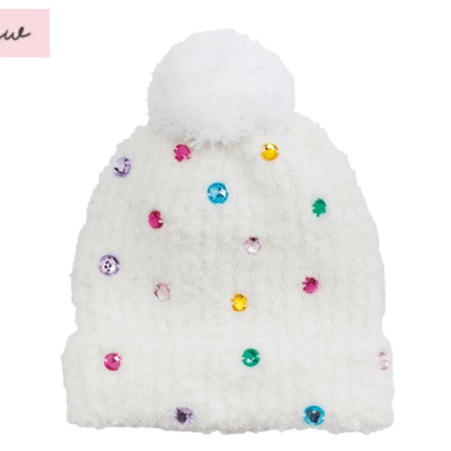 Rainbow Dot Rhinestone Beanie | Stylish Pom-Pom Hat | Mud Pie