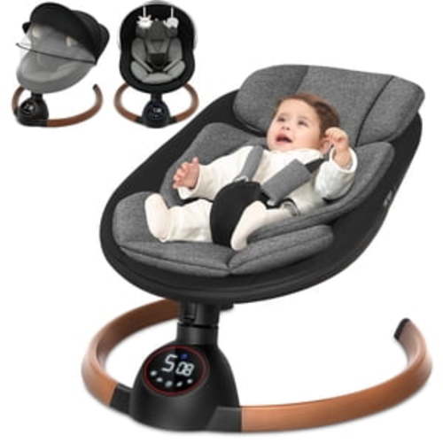 Babyeap Baby Swing for Infants, Bluetooth Control 5-point Harness Newborn Swing, 5 Sway Speed, 10 Lullabies, Gray