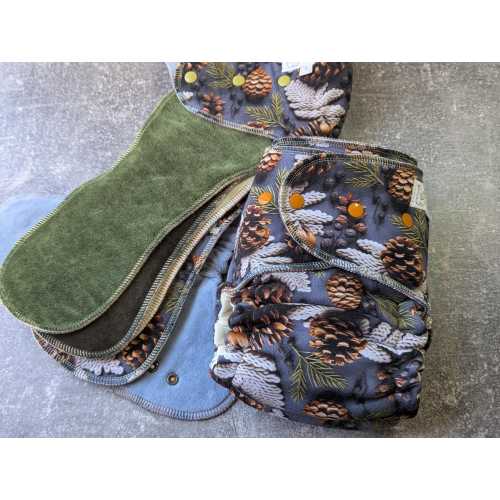 Pine Cones - Windpro Hybrid Fitted Cloth Diaper, Bamboo Velour Inner, heavy hemp absorbency