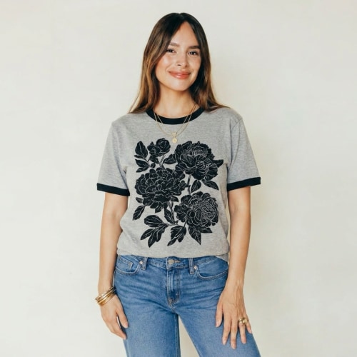 Retro Linocut Peonies Ringer Nursing T-Shirt – Giftifymama