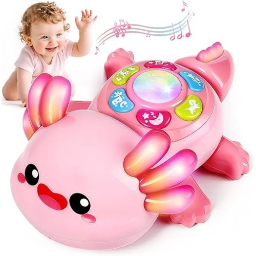 Baby Axolotl Toys 6-12 Months,Tummy Time Musical Crawling Toys with Light,Interactive Early Educational Learning Toys for Infant 6-9-12 Months,Christmas Birthday Gifts for Toddlers 1 Year Old Boy Girl