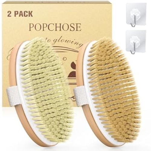 POPCHOSE Dry Brushing Body Brush, Natural Bristle Dry Skin Exfoliating Brush Body Scrub for Flawless Skin, Cellulite Reduction, Lymphatic Drainage and Blood Circulation Improvement