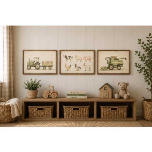Farm Nursery Wall Art Bundle | Tractor, Animals, Combine Harvester Prints (Digital Download)