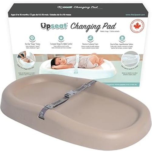 Upseat Baby Changing Pad, Non-Slip Grippy Design, Premium Cushioned Foam, Contoured for Comfort, Waterproof and Easy-to-Clean, Liquid-Resistant (Taupe)