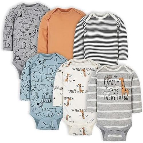 Gerber Baby-Boys 6-Pack Long-Sleeve Onesies Bodysuit - 6-9 Months - Jungle Blue