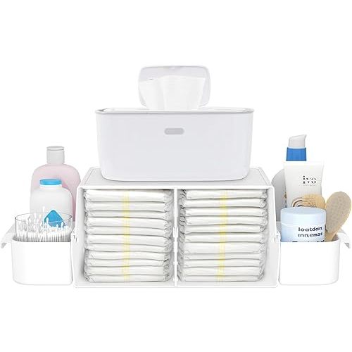 Lifewit Baby Diaper Caddy Organizer, Changing Table Organizer with Handle, Nursery Wipes Diaper Storage for Diapers, Wipes, and More Baby Stuff, White