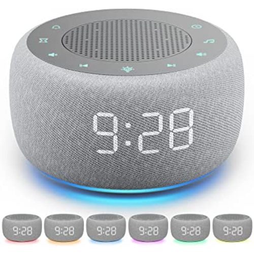 Buffbee Sound Machine & Alarm Clock 2-in-1, 18 Soothing Sound, 7 Night Light, Sleep Timer, Precise 30-Level Volume Control White Noise Machine