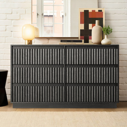 Ebern Designs Dejesus 6-Drawer Dresser 47"W Double Dresser With Waveform Fluted Panel & Reviews | Wayfair