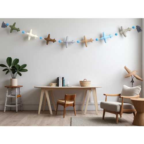 Felt Airplane Garland Plane Garland Kids Room Decor Nursery Decor Natural Colors gift toys baby shower party decor baby boy