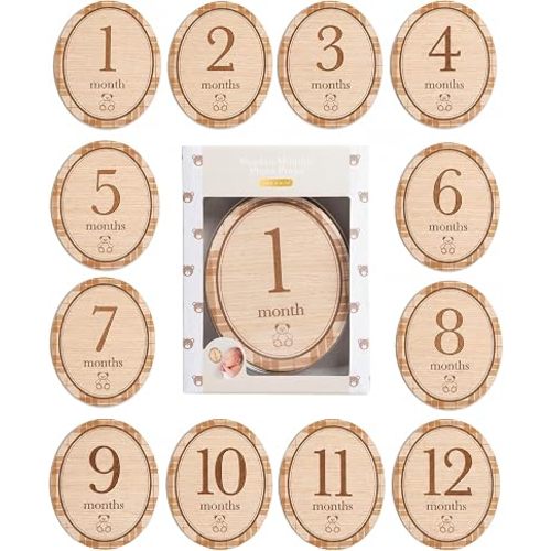 Kate & Milo Wooden Baby Monthly Milestone Photo Props, Gingham Teddy Bear