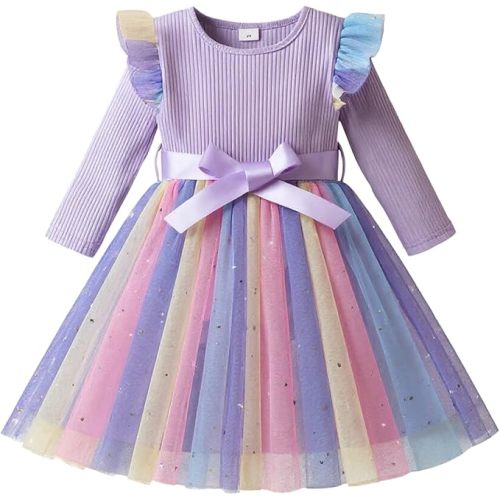 NNJXD Baby Girl Flower Embroidery Tulle Long Sleeve Dress Elegant Toddler Birthday Party Dresses
