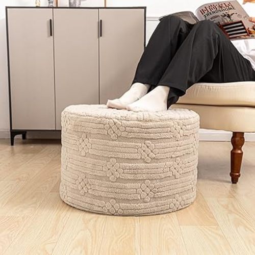 Asuprui Pouf Ottoman Foot Rest – Plush Round All-in-one Foam Stool for Cozy Lounging, Floor Pouf & Chic Decor (Light Coffee)