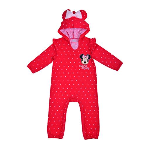 Disney Girl's Minnie Mouse Footed Coverall Bodysuit Creeper with Hood and 3D Mouse Ears