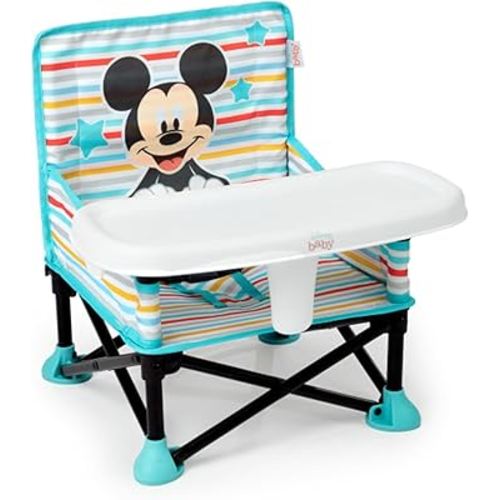 Bright Starts Disney Mickey Mouse Pop 'N Sit Portable Booster, Indoor/Outdoor Use, Floor Seat with Feeding Tray, Blue, 6 Mos - 3 Yrs
