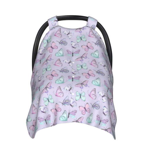 Car Seat Cover Baby - Purple Butterfly (2) Multi Use Carseat Covers Baby, Infant Car Seat Cover Canopy, Baby Carrier Stroller Cover, Breastfeeding Cover, Baby Essentials
