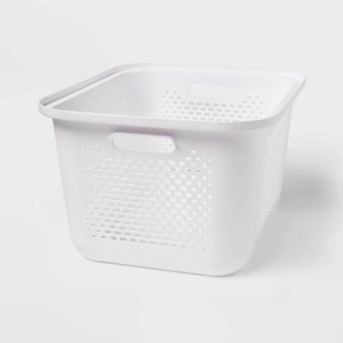 Medium Decorative Plastic Bin with Cutout Handles White - Brightroom™: Stackable Storage, 16.9L, Fits 13" Cube System