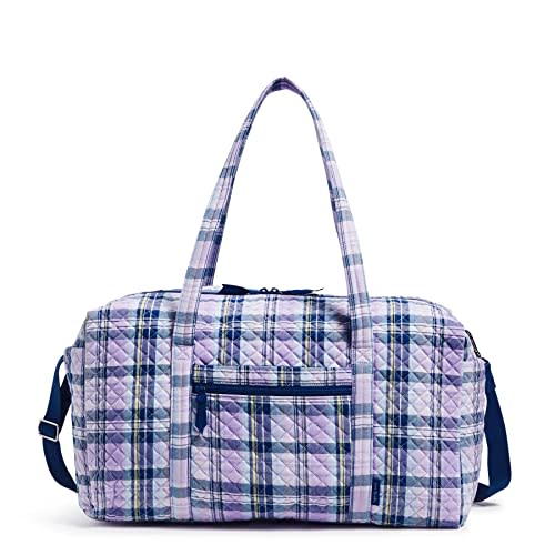 Vera Bradley Women's Cotton Large Travel Duffel Bag, Amethyst Plaid - Recycled Cotton, One Size