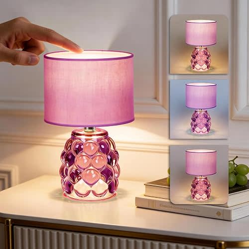 MJ PREMIER Small Rechargeable Lamp Dimmable Cordless Lamps with 3 Color Wireless Battery Operated Desk Lamp with USB-C for Bedroom, Nightstand, Mother’s Day Gifts for mom Emergency Light Purple
