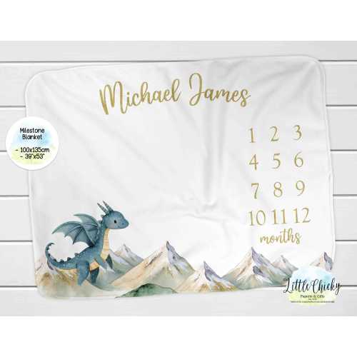 Personalized Dragon Baby Milestone Blanket, Monthly Photo Blanket, Personalized Milestone Blanket, Keepsake Blanket, Baby Gift