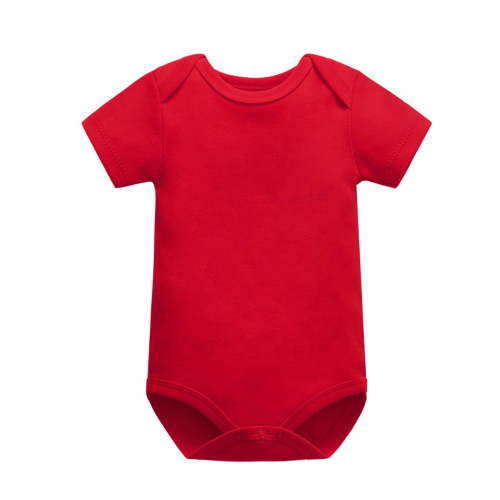 Toddler Bodysuits, Unisex Baby Cotton Crew Neck Short Sleeve Bodysuits, Solid Casual Loose Snap Closure Boys Girls Romper Red 3-6 Months