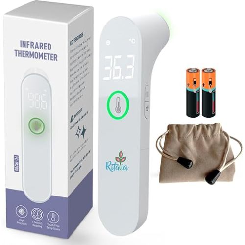 Ritalia® Baby Thermometer with Fever Alarm | No-Touch Digital Thermometer for Adults and Kids | Accurate and Easy to Use | 1-Second Fast Results | 2-in-1 Forehead and Health Care Mode
