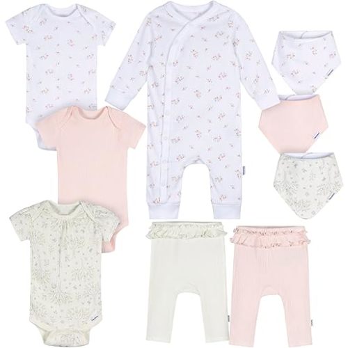 Gerber unisex-baby 9-piece Baby Gift Set for Newborn Boys & Girls – Premium Cotton Baby Essentials Layette Set