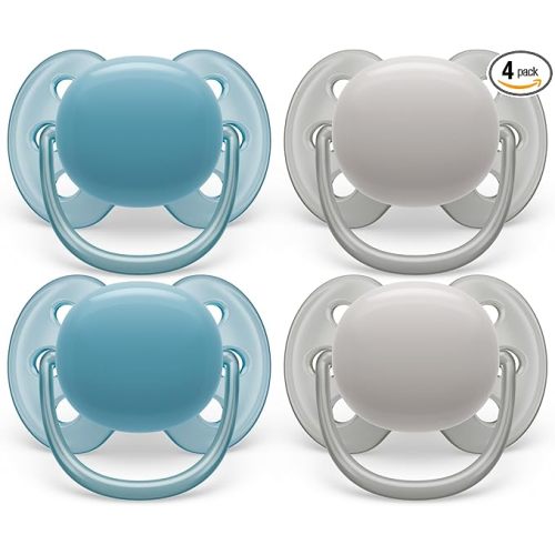 Philips Avent Ultra Soft Pacifier - 4 x Soft and Flexible Baby Pacifiers for Babies Aged 6-18 Months, BPA Free with Sterilizer Carry Case (Model SCF091/27)