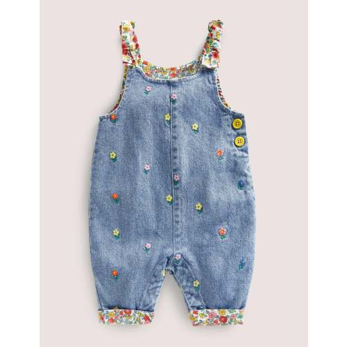 Cord Overalls-Denim Flower Embroidery