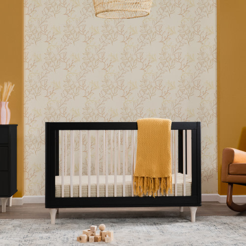 babyletto Lolly 3-in-1 Convertible Crib with Toddler Bed Conversion Kit - Black/Washed Natural