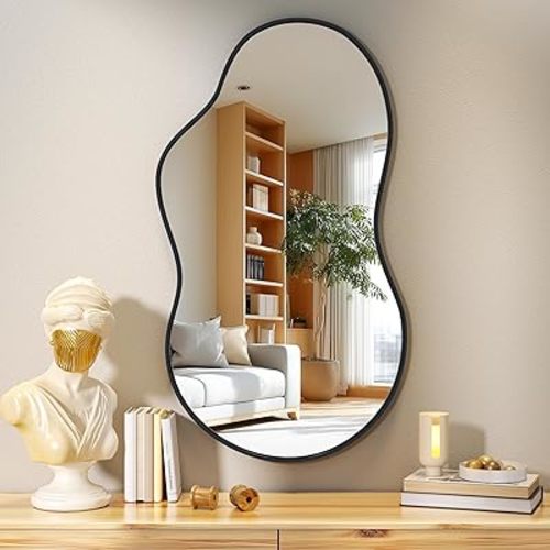 Hasipu Irregular Wall Mirror - 20"x35" Asymmetrical Mirror, Modern Decorative Mirrors for Living Room, Entryway, Hallway, Bathroom, Bedroom,Wall Mounted Home Decor (Black)