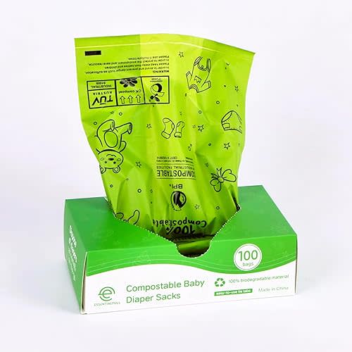 Disposable Diaper Bags, Compostable, Baby Poop, Sacks with Handles for Convenient Disposal, Multipurpose, Leak-Proof, 100 count