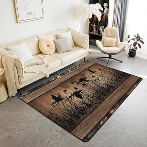 Erosebridal Watercolor Mallard Duck Area Rug 3x5 for Bedroom Living Room Playroom,Wild Plants Animals Carpet,Cabin Hunting Lodge Indoor Floor Mat Non Slip,Retro Camo Decorative Rug Non Shedding