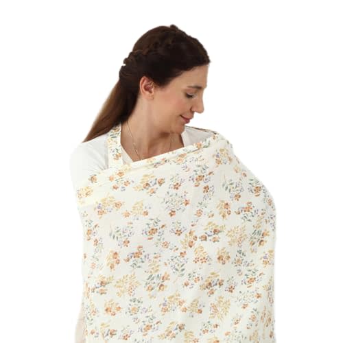 insular Muslin Nursing Cover for Breastfeeding, Breathable Privacy Nursing Covers with Arch Neckline for Mom, Soft Cotton Multi-use Nursing Apron,Floral