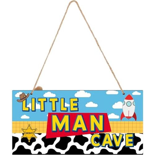 Cartoon Story Room Decor 12 x 6 Inches, Blue Sky White Cloud Wall Decorations, Boys Room Decor Little Man Cave Signs for Boys and Men