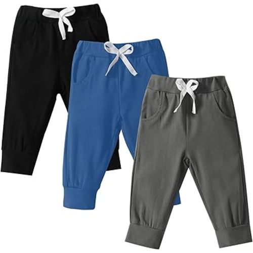 DREAM BUS Pack of 3 Toddler Jogger Pants with Pocket Toddler Boy Sweatpants Baby Boy Pants Infant Newborn Leggings
