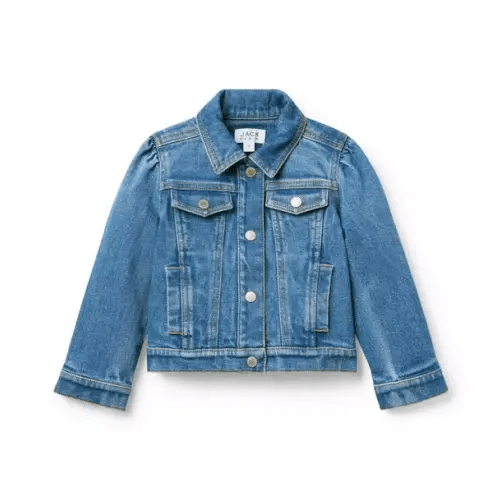 Girl Meridian Medium Wash Denim Puff Sleeve Jacket In Medium Wash by Janie and Jack