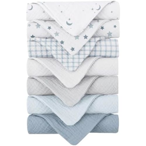 Konssy 7 Pack Muslin Baby Washcloths, Burp Cloths & Wash Cloths for Babies