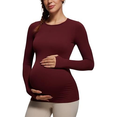 CRZ YOGA Womens Butterluxe Long Sleeve Maternity Tops Crewneck Pregnancy Basic Shirts Soft Athletic Yoga Casual Tee Blouses