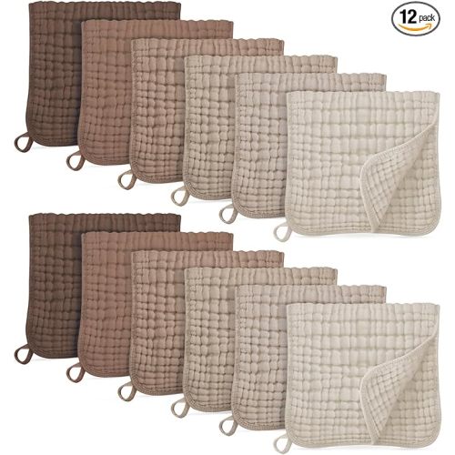 Muslin Burp Cloths for Baby 100% Cotton Burping Cloths for Boys Girls Large 20''X10'' Extra Soft and Absorbent 12 Pack - Gradient Coffee