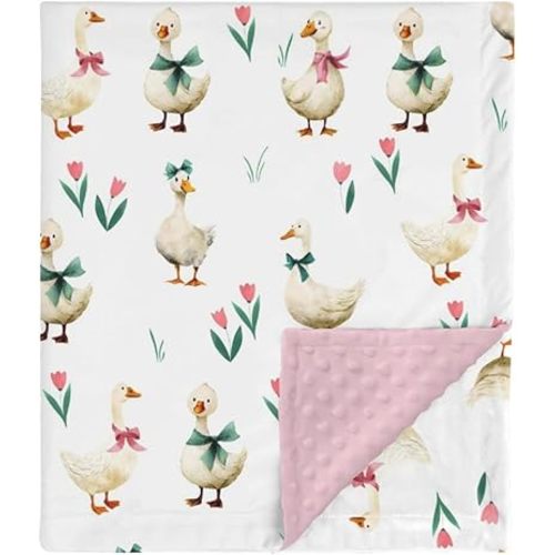 HawSkgFub Goose Pink Bow Ribbon Mink Baby Blankets with Dotted Backing Girls Shower Gift, Farm Animal Tulip Flower Double Layer Nursery Swaddle, Soft Newborn Infant Toddler Bed Crib Bedding 30 x 40
