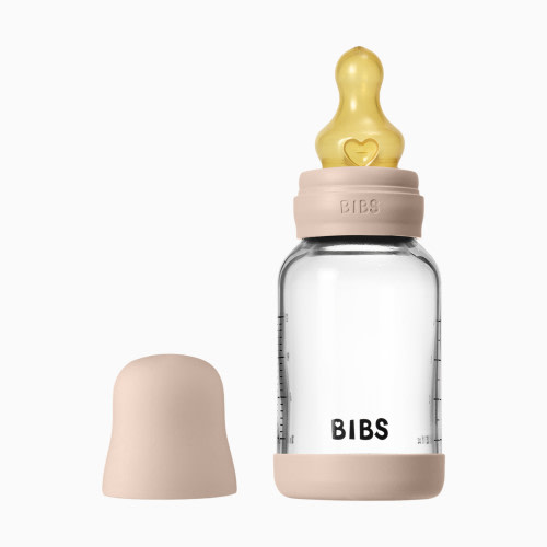 BIBS Baby Glass Bottle with Natural Rubber Nipple - Blush, 4oz
