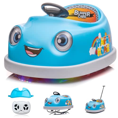 12V Dual Battery Electric Ride on Kids Bumper Car w/Remote Control,360 Degree Spin,Push Rod Rocker Horse Function,3-Speeds Babies & Toddlers Bumping Car Ride on Toy Gift for 1-4 Years Children (Blue)