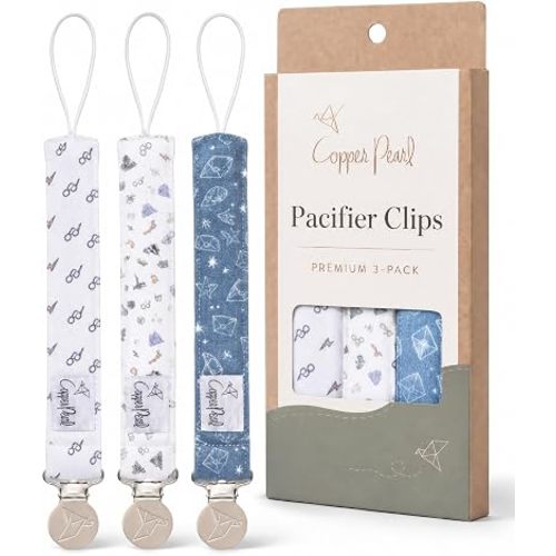 Copper Pearl 3-Pack Pacifier Holders: Premium Knit Binky Clips for Baby Girls and Boys - Stylish Stainless Steel Design for Secure No-Drop Attachment - Wizarding World