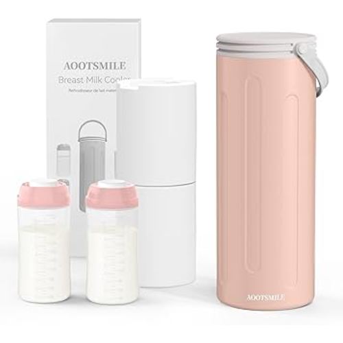 Portable Breast Milk Cooler for Travel, 22oz Large Capacity Breastmilk Chiller for Working Moms, 360° Cooling Keeps Milk Chilled 24 Hours, Includes 2 Baby Bottles, Breastfeeding Essentials