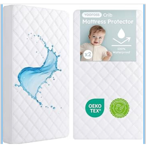 Yoofoss Waterproof Crib Mattress Protector 2 Pack, Quilted Crib Mattress Pad Cover Ultra Soft and Breathable, Machine Washable Toddler Mattress Protector for Standard Baby Crib Size 52''x28''