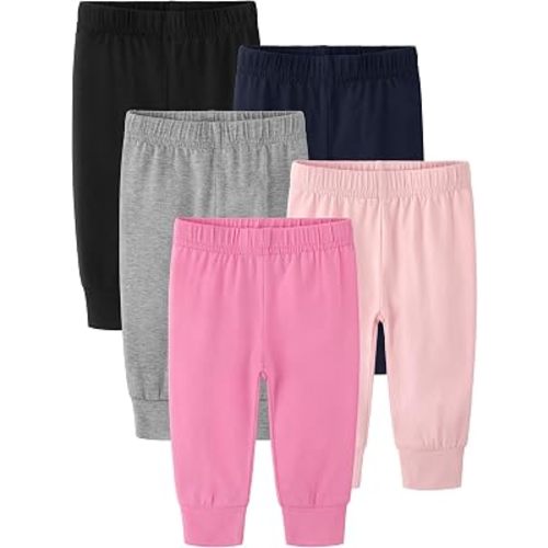 5 Pack Baby Girl Pants, 0-24M Cotton Baby Leggings for Infant Newborn