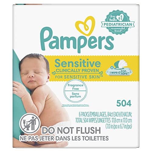 Pampers Sensitive Water Based Hypoallergenic and Unscented Baby Wipes, 504 count (Packaging May Vary)