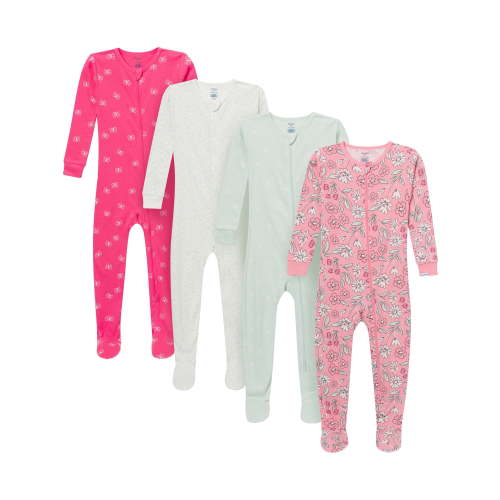 Gerber Baby and Toddler Neutral 2-Way Zipper Footed Unionsuits, 4-Pack, 0/3 Months - 5T